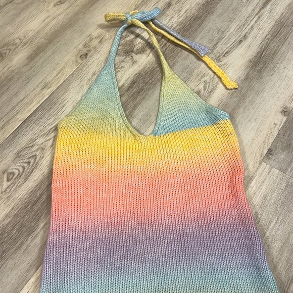 Princess Polly Pastel Gradient Rainbow Knit Halter Tie Mini Dress / Women’s Sz S - Picture 3 of 6